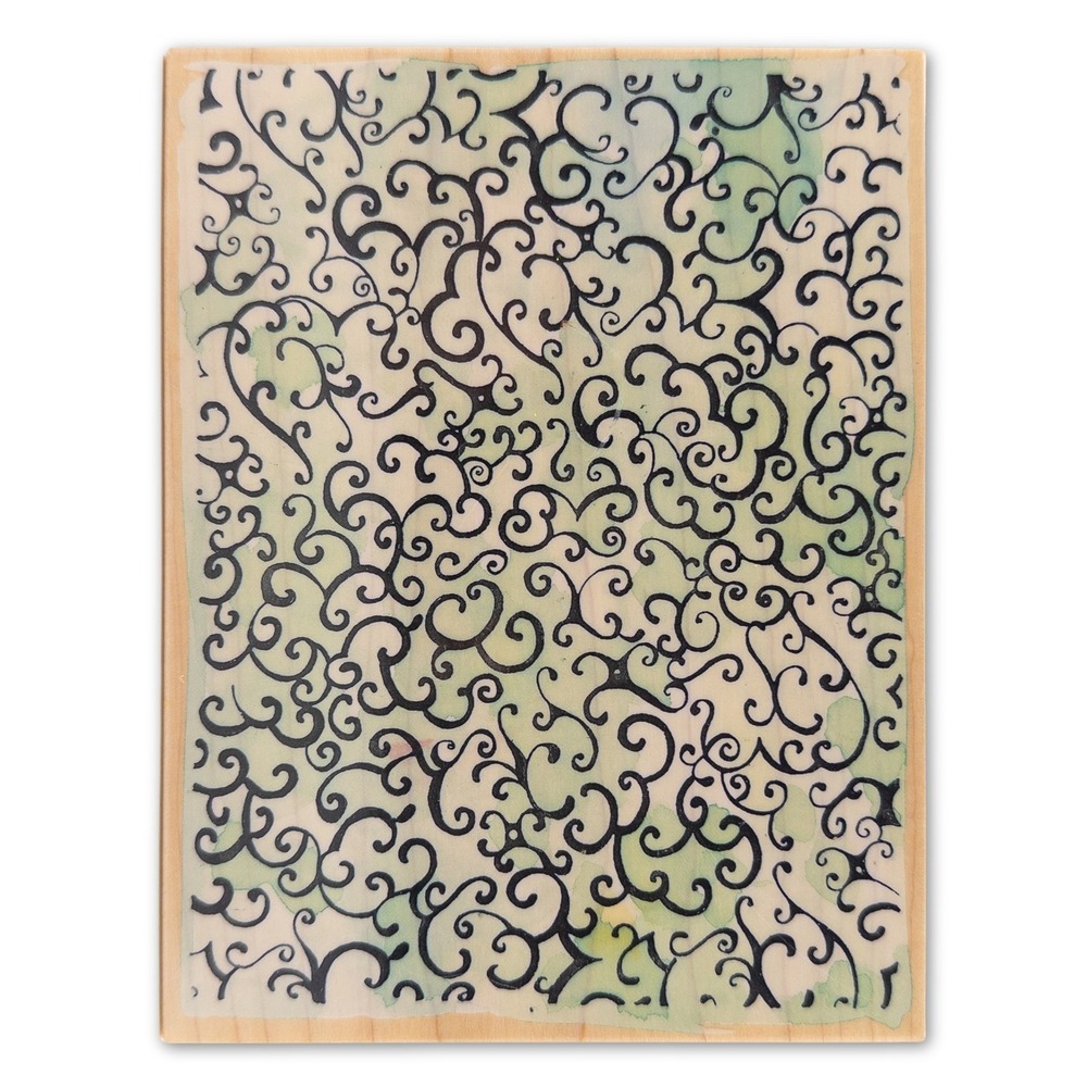 Vintage 2001 Penny Black Rubber Stamp Wooden Block Swirls Background Texture‎